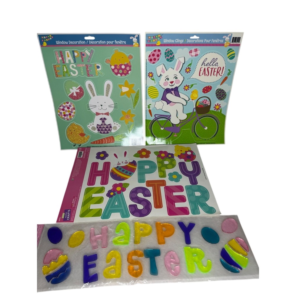 Easter Crafts Window Clings Gel Clings Lot 4pk Bunny Chick‎ Egg Decorations NEW